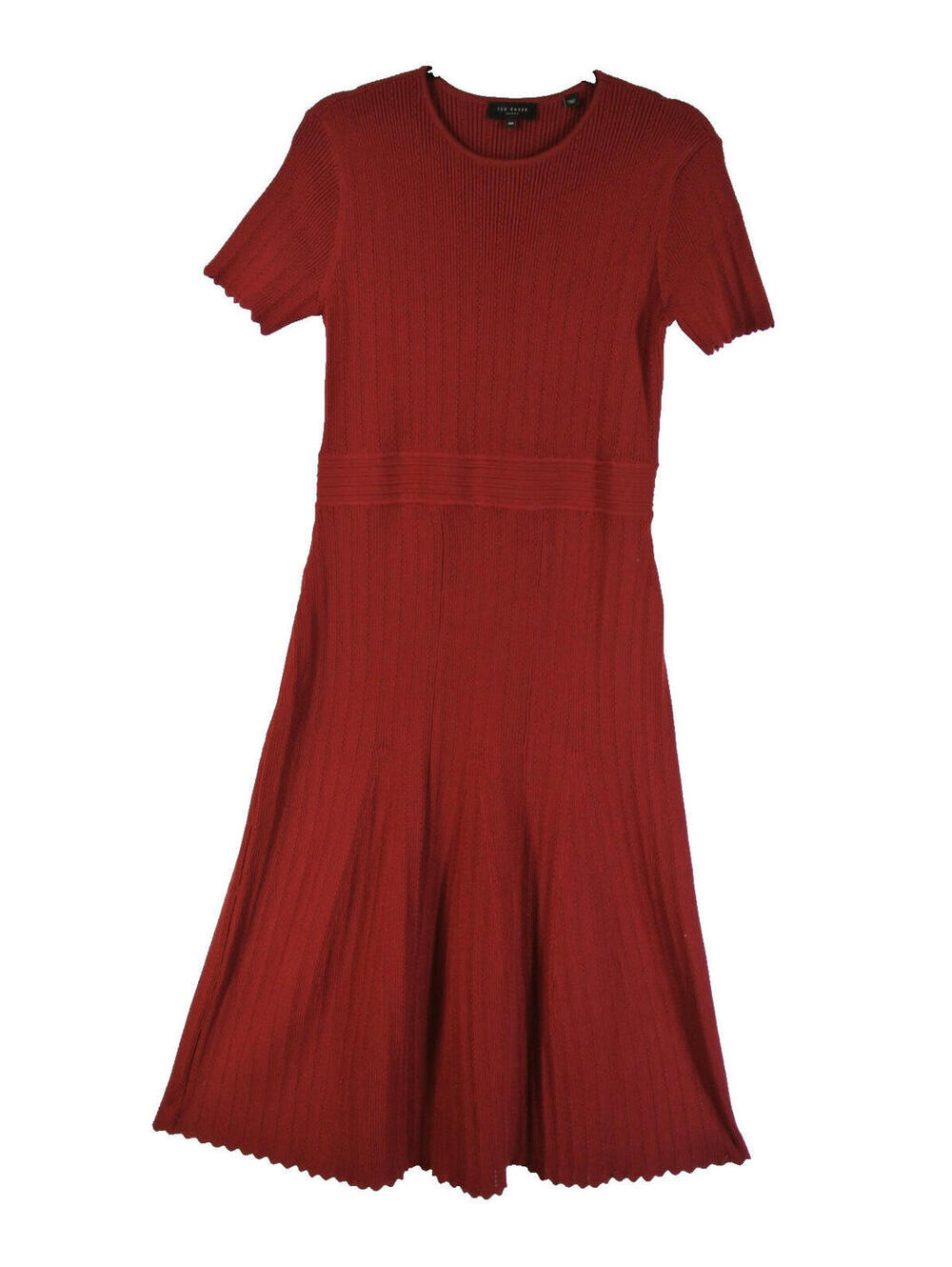 NEW, Ted Baker Pointelle Short Sleeve Midi Dress in Red Sz M #MD1999